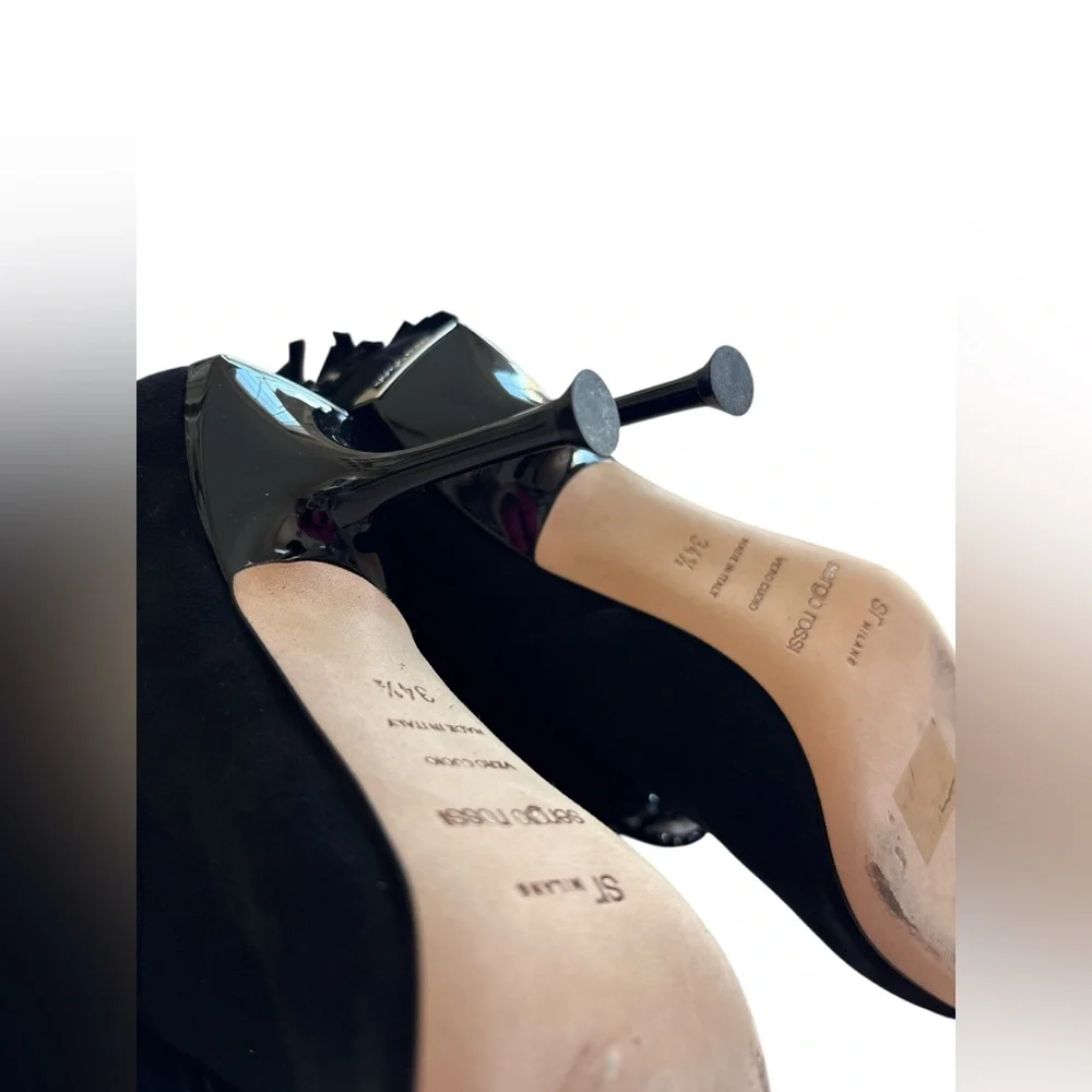 Sergio Rossi Black Ankle Boots with Silver Fringe - Picture 13 of 16